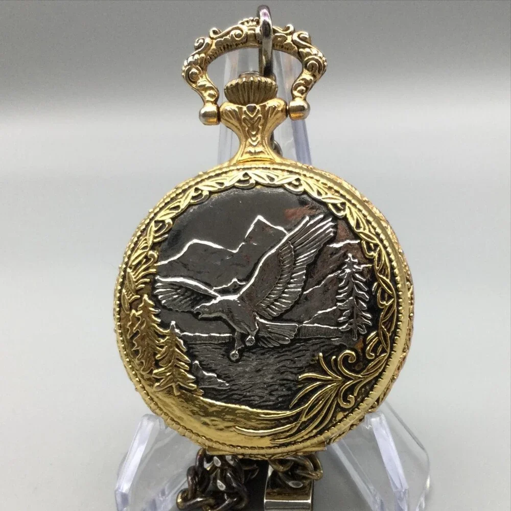 Botany 500 Pocket Watch Men 48mm Silver Gold Tone Eagle Full Hunter New Battery